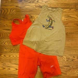 Brooks running outfit- shorts, bra, and shirt